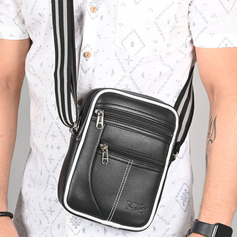 Pramadda Pure Luxury Paris Vegan Leather Sling Bag For Men Women | Side Crossbody Travel Bag | Top Grain Vegan Leather Supreme Quality Tourister Bag. ( Classic Black )