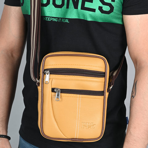 Pramadda Pure Luxury Paris Sling Bag For Men Women | Side Crossbody Travel Bag | Top Grain Vegan Leather Supreme Quality Tourister Bag. ( Classic Mustard )