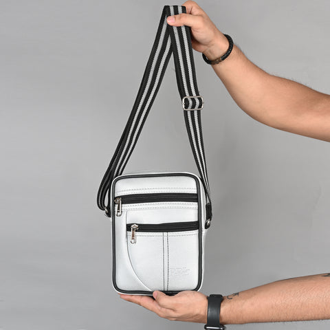 Pramadda Pure Luxury Paris Sling Bag for Men Women | Side Crossbody Travel Bag | Top Grain Vegan Leather Supreme Quality Tourister Bag. ( Mercury Silver )