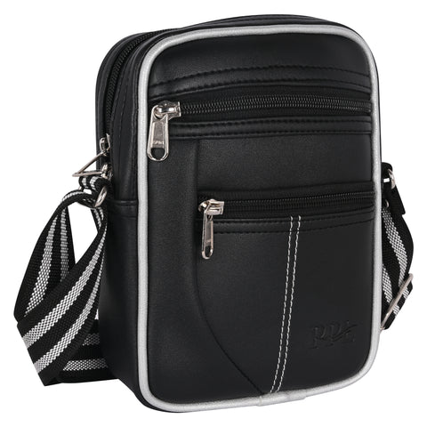 Pramadda Pure Luxury Paris Vegan Leather Sling Bag For Men Women | Side Crossbody Travel Bag | Top Grain Vegan Leather Supreme Quality Tourister Bag. ( Classic Black )
