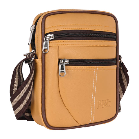Pramadda Pure Luxury Paris Sling Bag For Men Women | Side Crossbody Travel Bag | Top Grain Vegan Leather Supreme Quality Tourister Bag. ( Classic Mustard )