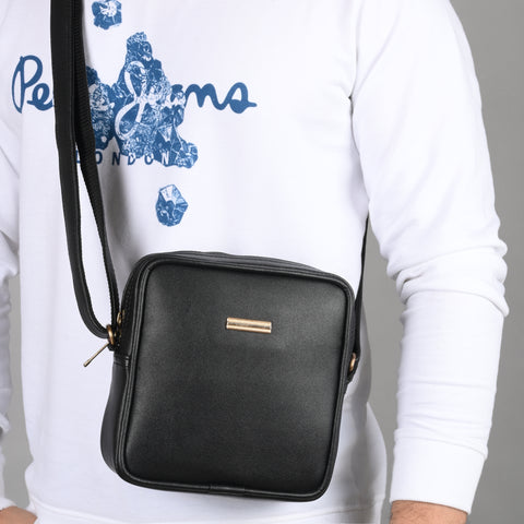Classic Black Square Mobile Sling for men and women side Crossbody bag