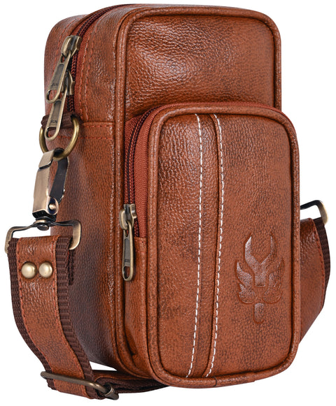 Royal Tan Leo Mobile Sling Bag For Men Side crossbody Bag.