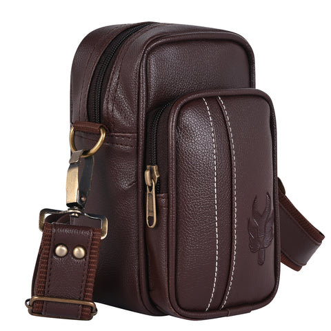 Chocolate Brown Leo Mobile Sling Bag for Men Side crossbody Bag.