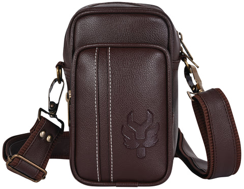 Chocolate Brown Leo Mobile Sling Bag for Men Side crossbody Bag.