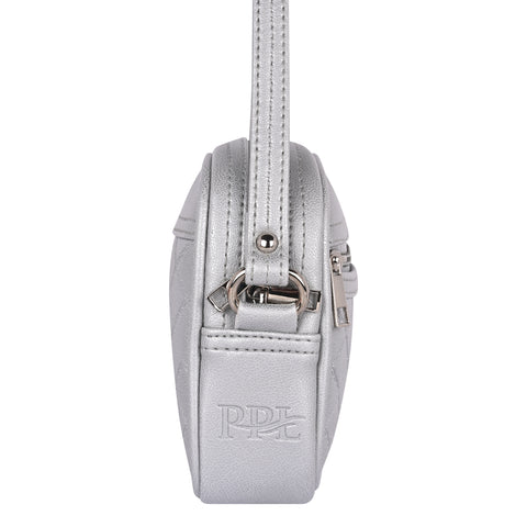 Classic Silver Dual Tone Check Emboss Sling crossbody bag for women