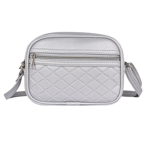 Classic Silver Dual Tone Check Emboss Sling crossbody bag for women