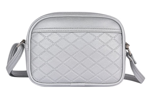 Classic Silver Dual Tone Check Emboss Sling crossbody bag for women