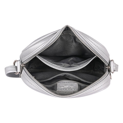 Classic Silver Dual Tone Check Emboss Sling crossbody bag for women