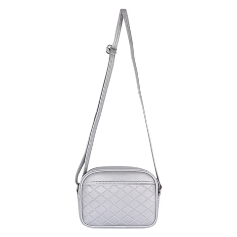 Classic Silver Dual Tone Check Emboss Sling crossbody bag for women