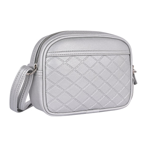 Classic Silver Dual Tone Check Emboss Sling crossbody bag for women