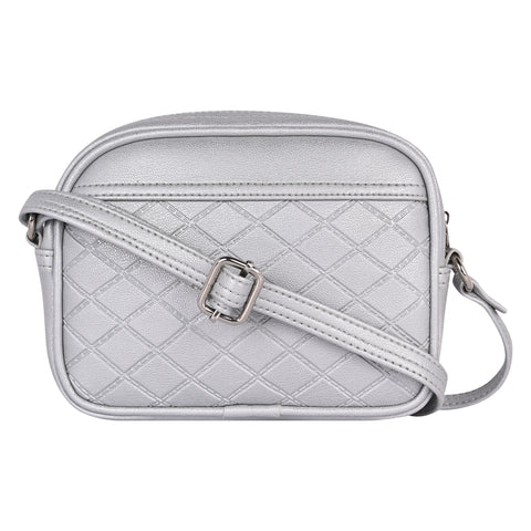 Classic Silver Dual Tone Check Emboss Sling crossbody bag for women