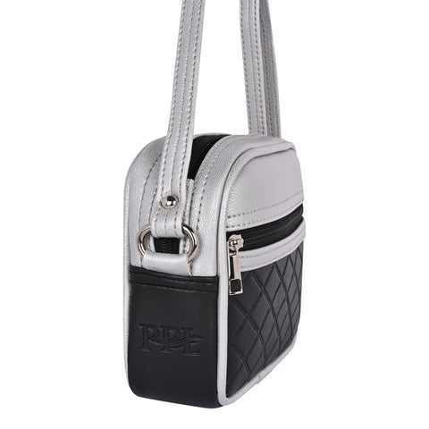 Elegant Black Dual Tone Check Emboss crossbody Sling bag for women