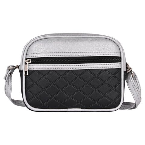 Elegant Black Dual Tone Check Emboss crossbody Sling bag for women