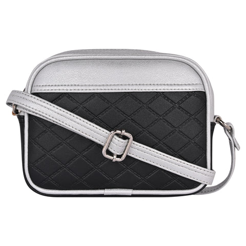 Elegant Black Dual Tone Check Emboss crossbody Sling bag for women