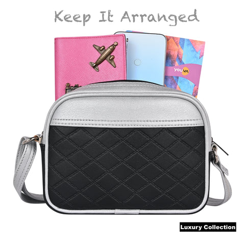 Elegant Black Dual Tone Check Emboss crossbody Sling bag for women