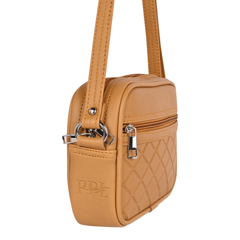 Classic Mustard Faux Leather Emboss Sling Bag | Side Crossbody Shoulder Bag | 9 x 6 x 2 inch.