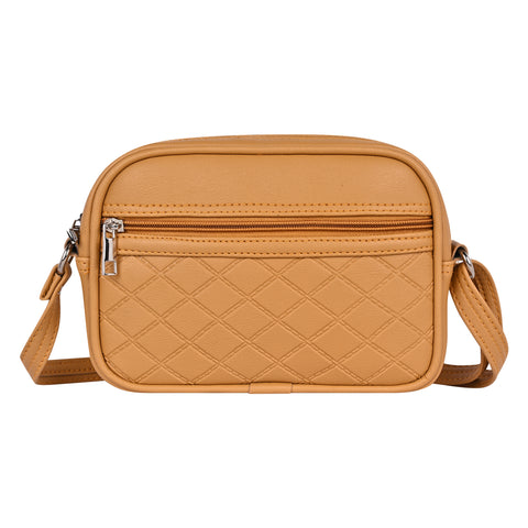 Classic Mustard Faux Leather Emboss Sling Bag | Side Crossbody Shoulder Bag | 9 x 6 x 2 inch.