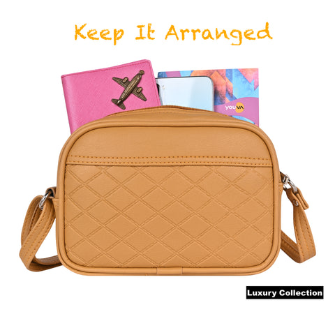 Classic Mustard Faux Leather Emboss Sling Bag | Side Crossbody Shoulder Bag | 9 x 6 x 2 inch.