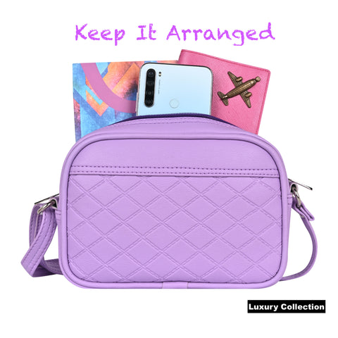 Gorgeous Lilac Check Emboss crossbody Sling bag for women