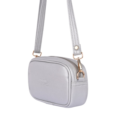 Classic Silver Mexico Sling Crossbody Shoulder Bag | 8 Inch | Top grain Texture