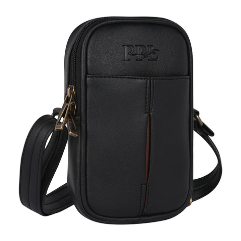 Pramadda Pure Luxury Classic Black Turkey Faux Leather Sling Bag For Men Women | Mobile Side Crossbody Bags | Best Sling Bag For Daily Use Morning Walks.