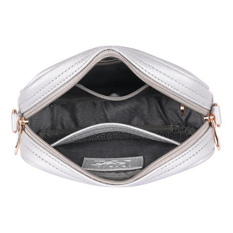 Classic Silver Mexico Sling Crossbody Shoulder Bag | 8 Inch | Top grain Texture