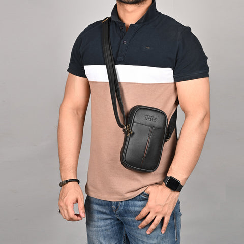 Pramadda Pure Luxury Classic Black Turkey Faux Leather Sling Bag For Men Women | Mobile Side Crossbody Bags | Best Sling Bag For Daily Use Morning Walks.
