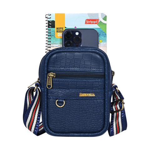 Elegant Blue Croco Leather 9 inch Sling Bag For Men Chest Crossbody Side Bag Corporate gift item