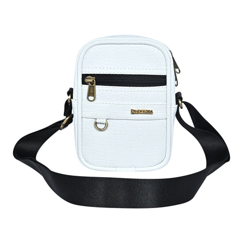 Stylish white Croco Leather 9 inches mini Crossbody bag for men