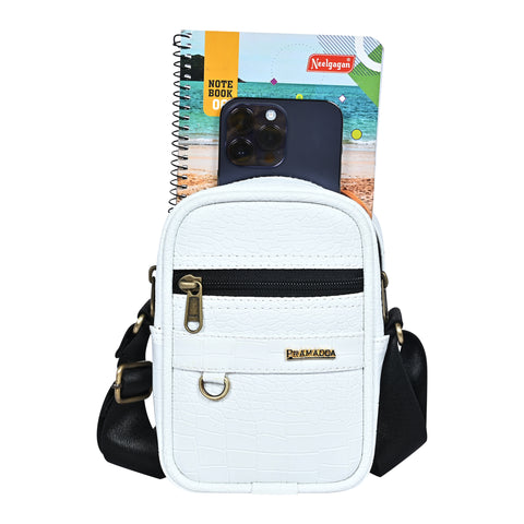 Stylish white Croco Leather 9 inches mini Crossbody bag for men