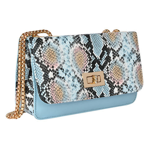Elegant Blue Snake Sling for women side shoulder chain purse