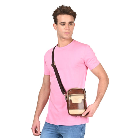 Stylish Mocha Brown milano Dual compartment leather sling bag for men and women