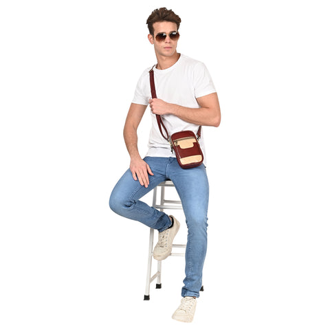 Stylish stunning Maroon milano Dual compartment leather sling bag for men and women