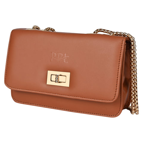 Royal Tan Ibiza Sling bag for women Side Shoulder Chain purse.