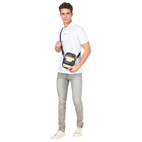 Stylish Elegant Blue milano Dual compartment leather sling bag for men and women