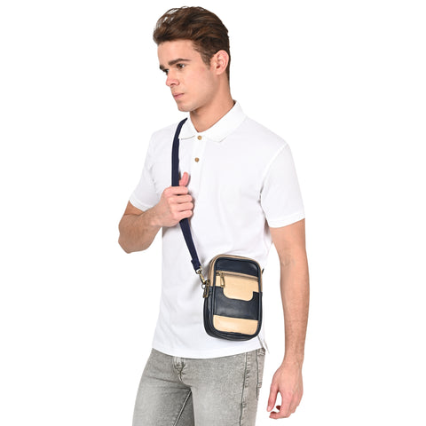 Stylish Elegant Blue milano Dual compartment leather sling bag for men and women