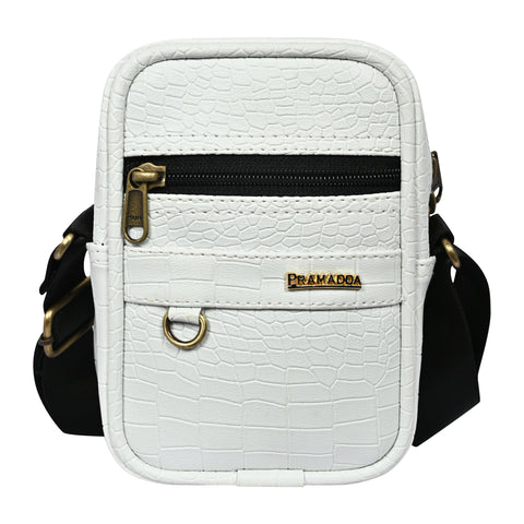 Shamrock White Croco Leather 9 inch Sling Bag For Men Chest Crossbody Side Bag Corporate gift item