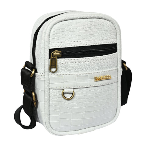 Shamrock White Croco Leather 9 inch Sling Bag For Men Chest Crossbody Side Bag Corporate gift item