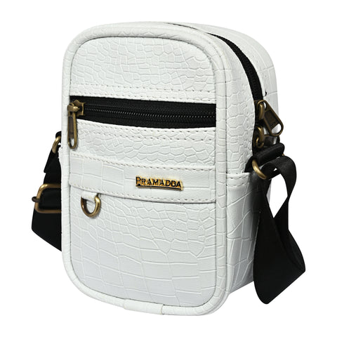 Shamrock White Croco Leather 9 inch Sling Bag For Men Chest Crossbody Side Bag Corporate gift item