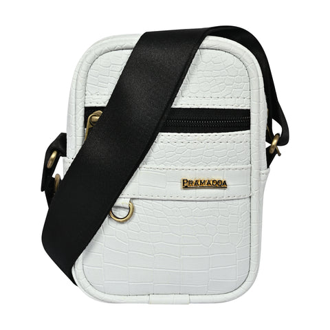 Shamrock White Croco Leather 9 inch Sling Bag For Men Chest Crossbody Side Bag Corporate gift item