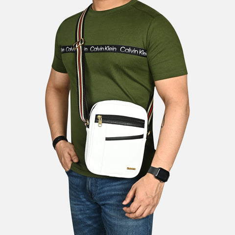 Stylish shamrock white Croco Leather 9 inch Crossbody sling Bag For Men