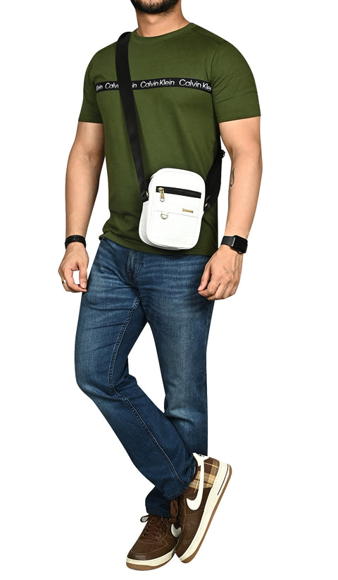 Shamrock White Croco Leather 9 inch Sling Bag For Men Chest Crossbody Side Bag Corporate gift item