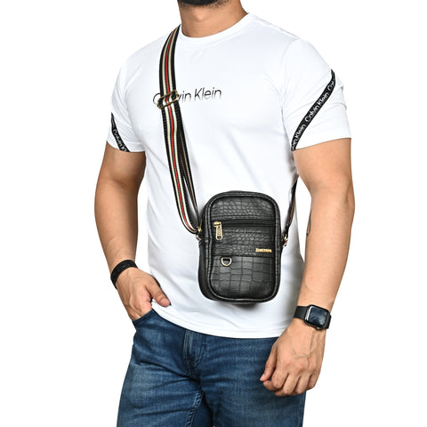 Classic Black Croco Leather 9 inch Sling Bag For Men Chest Crossbody Side Bag Corporate gift item