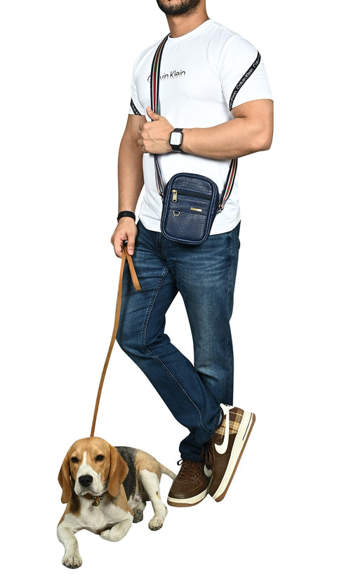 Elegant Blue Croco Leather 9 inch Sling Bag For Men Chest Crossbody Side Bag Corporate gift item