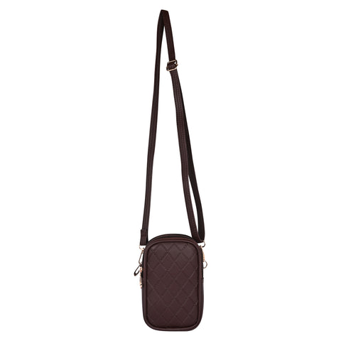 Pramadda Pure Luxury Top Grain Vegan Leather Mobile Sling Bag For Women Stylish | Small Mini Side Crossbody Side Bag | Travel Handbag Pouch Purse | Diamond Web Emboss Design. ( Chocolate Brown )