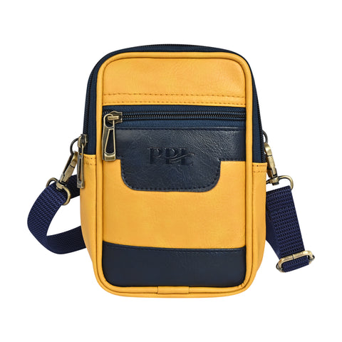 Stylish Classic yellow milano Dual compartment leather sling bag for men and women