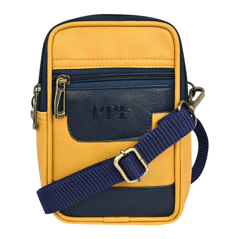 Stylish Classic yellow milano Dual compartment leather sling bag for men and women
