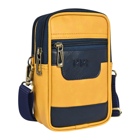 Stylish Classic yellow milano Dual compartment leather sling bag for men and women