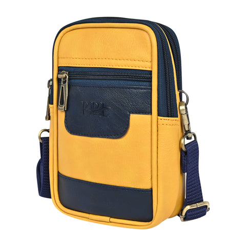 Stylish Classic yellow milano Dual compartment leather sling bag for men and women